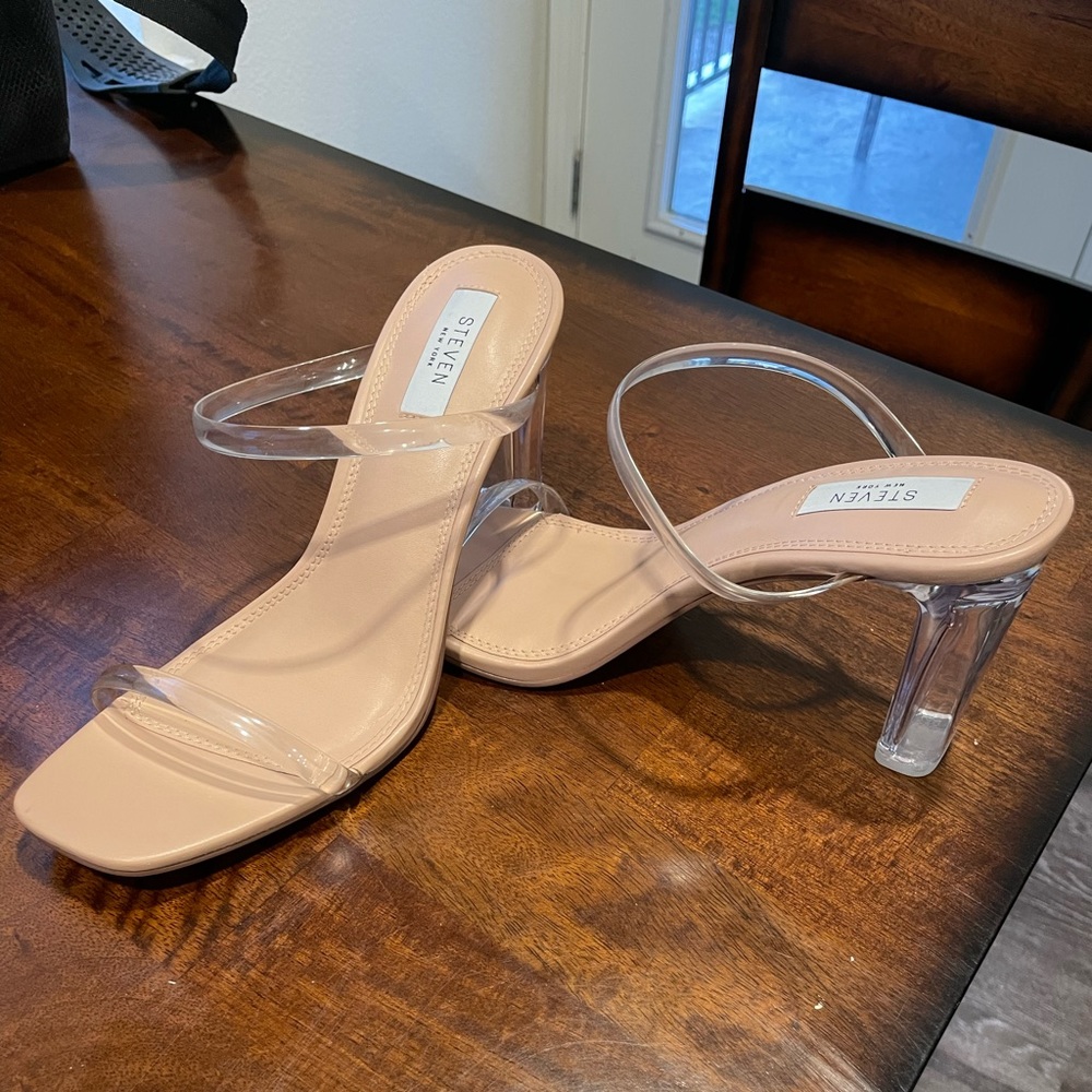 STEVEN NEW YORK CLEAR HEELED SANDALS SIZE 10